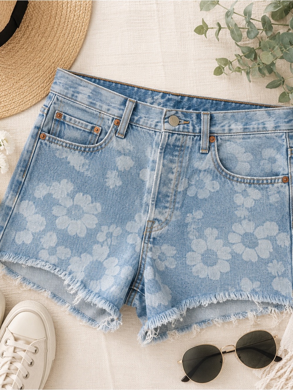 Levi’s 501 Athens Blossom Floral Button Fly Denim Shorts Size 28